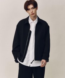 BLACK SEMI-OVER FIT 2WAY ZIPPED BLOUSON JACKET TNJU1E701BK