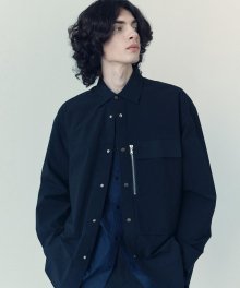 BLACK OVER FIT NYLON UTILITY SHIRTS TNSH1E702BK