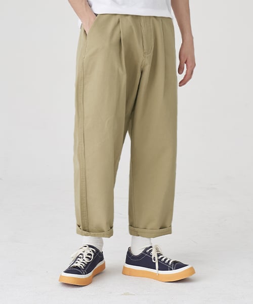 MUSINSA | TOFFEE SINGLE PLEATED WIDE COTTON PANTS (BEIGE)