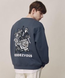 BLUE GREY RENDEZVOUS FLOWER EMBROIDERY SWEATSHIRTS TNTS1E703G2