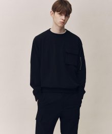 BLACK OVER FIT NYLON UTILITY SWEATSHIRTS TNTS1E702BK