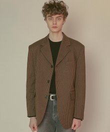 DWS 3BOTTON CHECK BLAZER(BROWN CHECK)