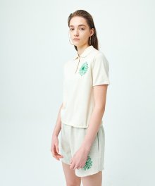 COTTON CABLE KNIT SHORT SLEEVE_IVORY GREEN