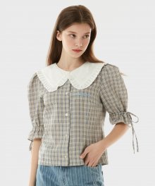 (BL-21114) CHECK SAILOR PUFF-SLEEVE BLOUSE MULTI