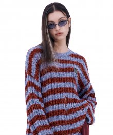 Damaged Stripe Slit Sweater Blue/Red