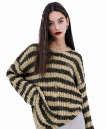 Damaged Stripe Slit Sweater Beige/Brown