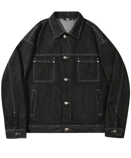 MUSINSA | TRILLION WASHED STITCH DENIM JACKET_BLACK