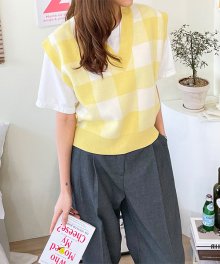 Check crop knit vest - yellow