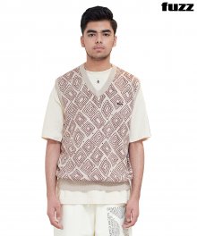 FUZZ DIAMOND BLOCK JACQUARD VEST beige