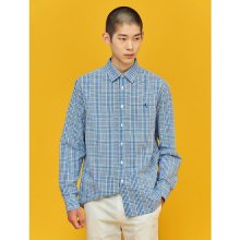 [SLIM] 블루 리넨 블렌드 체크 셔츠 (BC1364A12P)