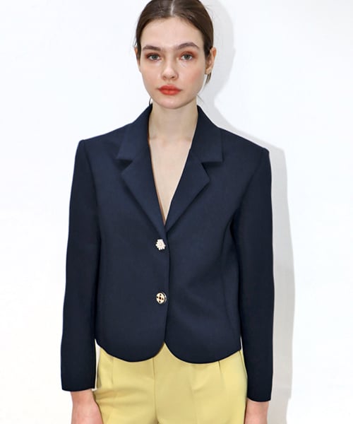 진주 투버튼 네이비 크롭 자켓 _ Pearl Two Button Navy Crop JK