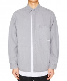 GREY DAMAGE WASHED LAYERED SHIRT