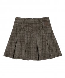 Pleated Tweed Skirt Ash Brown