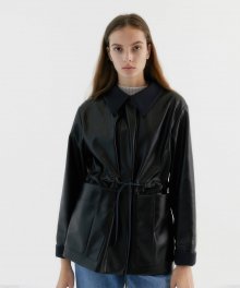 Holmes Detachable-collar Eco-leather Jacket_Black