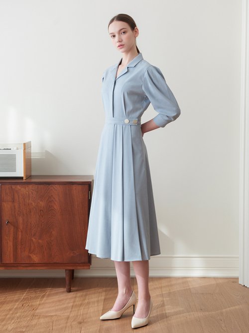 가니송(GANISONG) LMJ Gold Button Wrap One-piece_skyblue