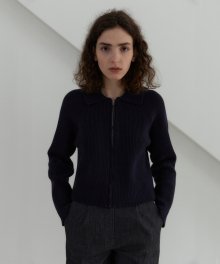 21S CROP ZIP-UP RIBBED KNIT (MIDNIGHT NAVY)