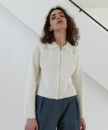 21S CROP ZIP-UP RIBBED KNIT (OFF WHITE)