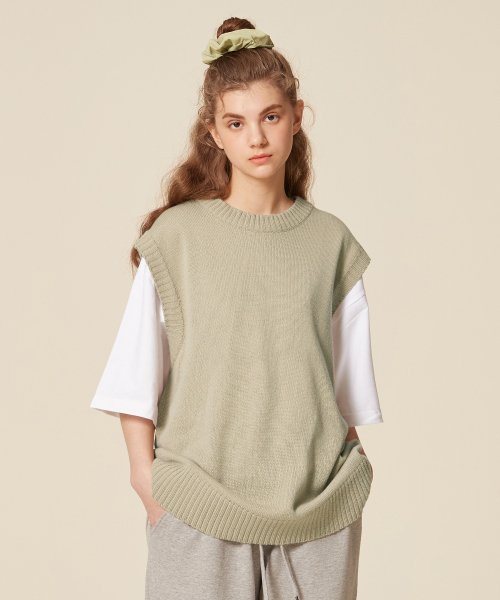 Вязаный жилет с круглым вырезом, Light Khaki