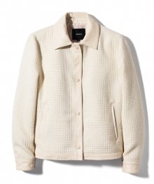 Tweed Line Leather Jacket (Ivory)