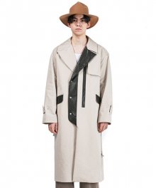 leather pointed single coat (Beige)