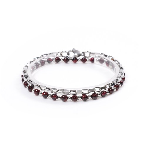JBANS CLASSIC - Bold Box Surgical Steel 514 Garnet Stone 553 Bracelet Set (C2101-SE157_SV)