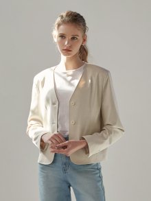 Collarless crop jacket (ivory)