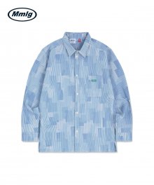 [Mmlg] COLLAGE STRIPE SHIRT (MID BLUE)