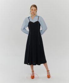 Slip Pintuck Stitch Lace Dress  Black