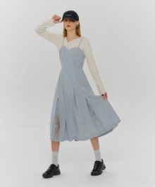 Slip Pintuck Stitch Lace Dress  Light Blue