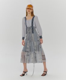 Layered Mix Pattern Dress  Blue