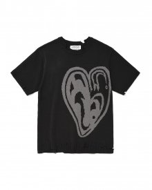 Distressed Heart Knit Tee/Black