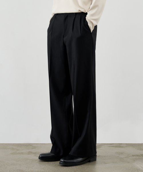 MUSINSA | DRAWFIT Mozz Wool Wide Slacks [BLACK]