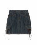Striped Washing Cargo Skirt Vintage Indigo