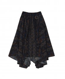 WOOD-CUT UNBALANCE FLARE SKIRT (Black)