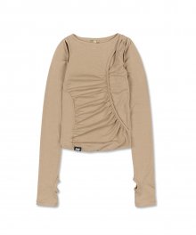 CUT-OUT SHIRRING TOP [BEIGE]