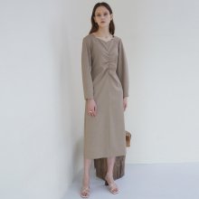 Wrinkle Waist Dress - Light Brown