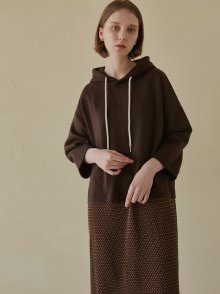 Dot Combination Hooded Long Dress - Brown