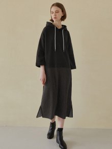 Dot Combination Hooded Long Dress - Black