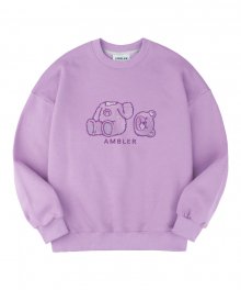 Oops bear 오버핏 쭈리 맨투맨 티셔츠 AMM901(purple)