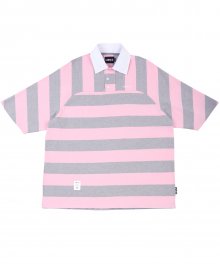 Stripe Oversized Polo Shirt [Pink]