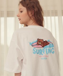 Surfing Bear 오버핏 반팔 티셔츠 AS814(white)