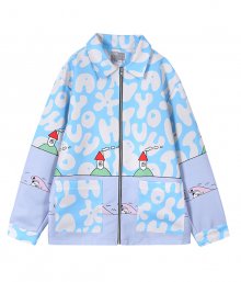 GRAPHIC COLLAR ZIP UP JACKET_BLUE