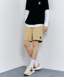 베이직 면 스몰로고 미디 우븐 반바지 NY (BEIGE)