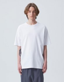 [수피마] 화이트 에센셜 세미오버핏 반팔 티셔츠 IETS1E502WT