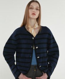 BALOON STRIPE CARDIGAN NAVY (AESW1E008N2)