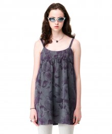 Rose Print Balloon Dress Gray/Mauve