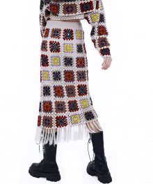 Handmade Crochet Long Skirt Multi Ivory
