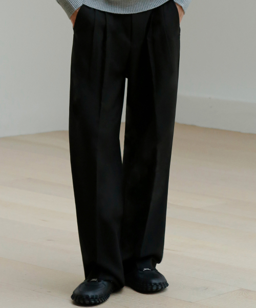 MUSINSA | SIGNATURE Two-Tuck Wide Slacks [Black]