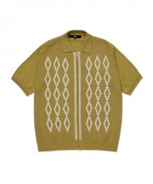 LMC DIAMOND ZIP UP KNITTED POLO SHIRT olive