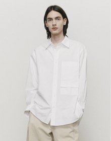 WHITE SEMI OVER FIT STRAIGHT COLLAR LAYERED POCKET SHIRTS TNSH1E705WT